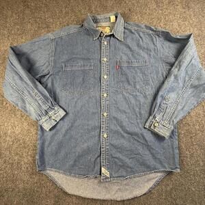 Levi’s Denim Button Up Large Blue Long Sleeve Western Workwear #1543